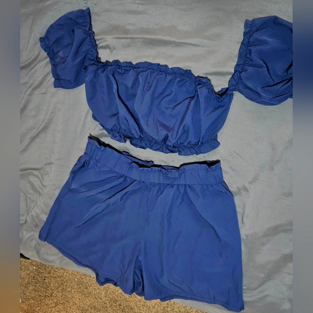 Plus SIZE XL Blue Ruffled 2-Piece Set